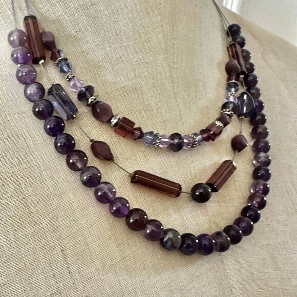 Artisan Amethyst & Crystal Three-Strand Necklace - Picture 2 of 9